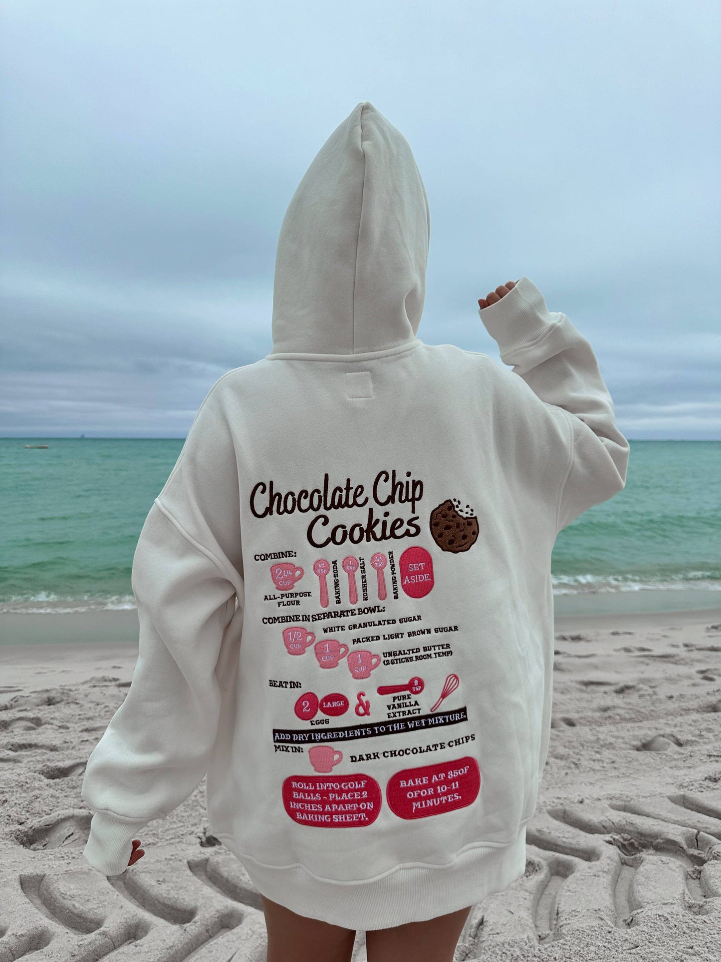 Ivory Chocolate Chip Cookie Recipe Embroider Hoodie: Seashell Ivory / Small