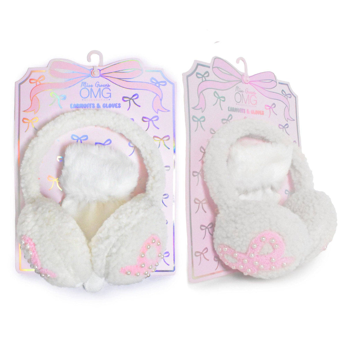 Bow Pearl Plush Ear Muff and Gloves Set