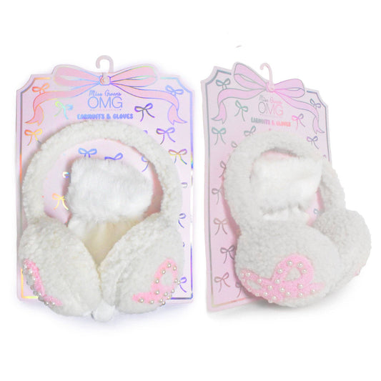 Bow Pearl Plush Ear Muff and Gloves Set
