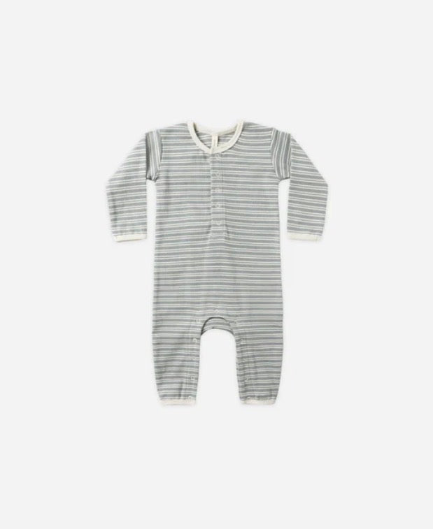 RIBBED BABY JUMPSUIT || STEEL BLUE MICRO STRIPE BLUE
