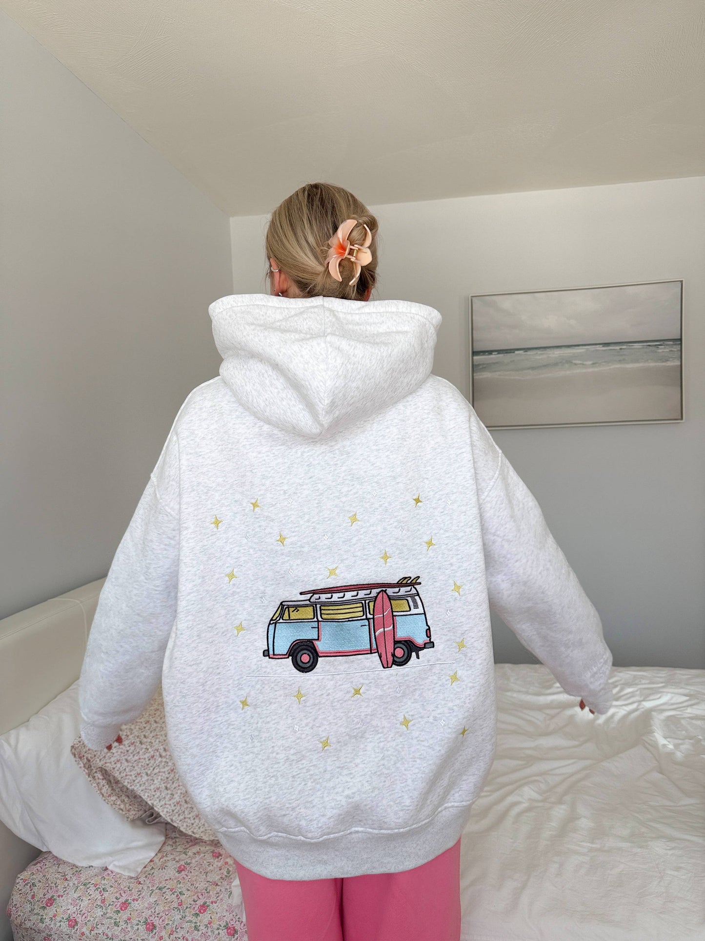 Pearl Grey Star Van Embroider Hoodie: Pearl Grey / Small