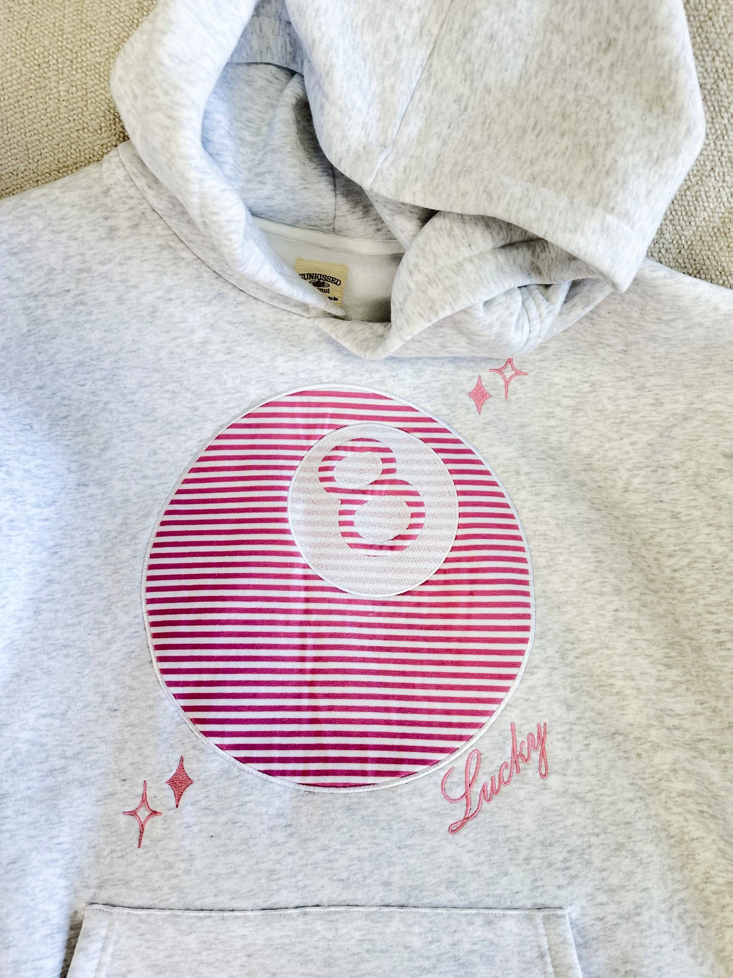 Pearl Grey Lucky You 8 Ball Embroider Hoodie: Pearl Grey / XS