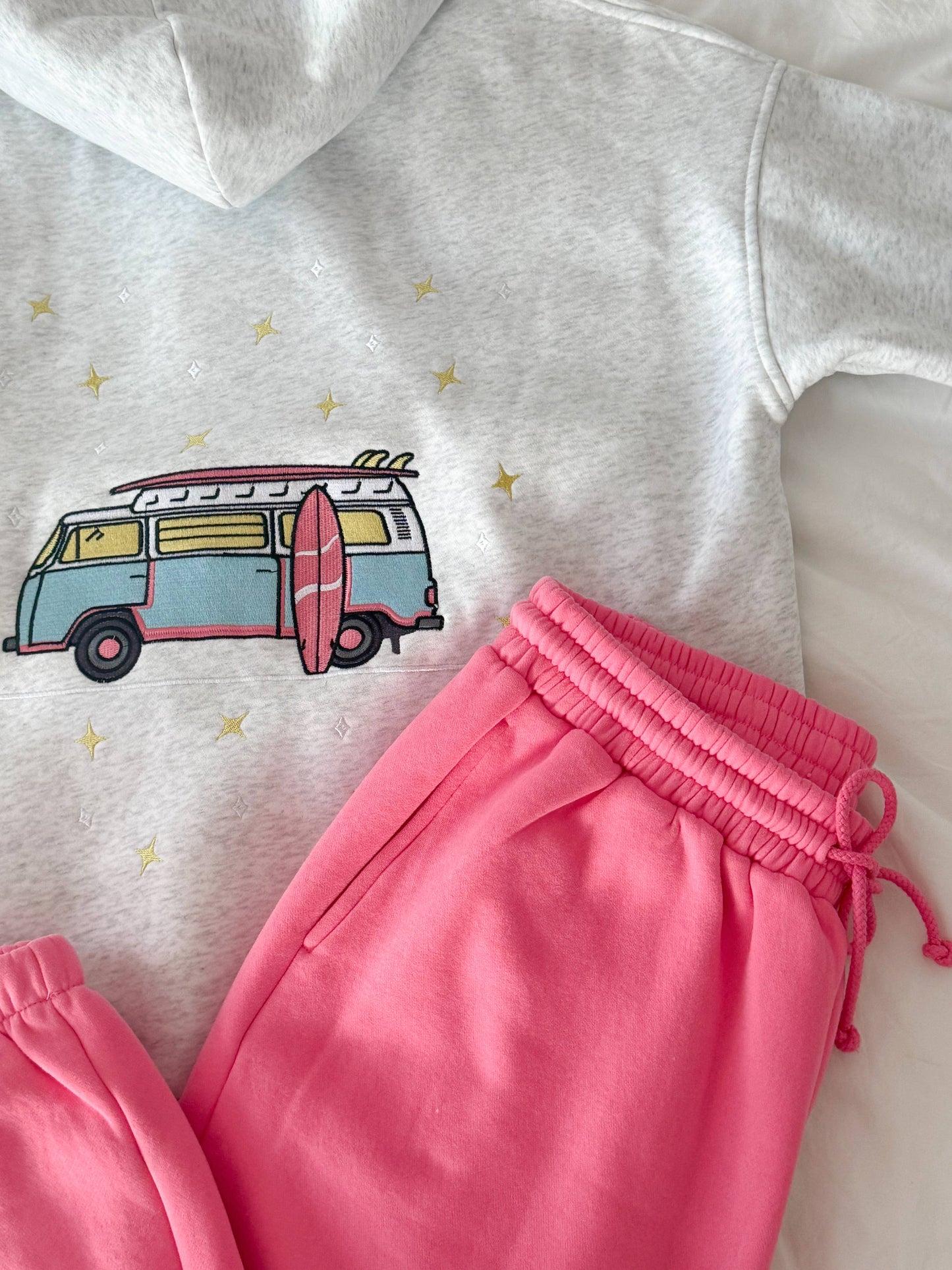 Pearl Grey Star Van Embroider Hoodie: Pearl Grey / Small