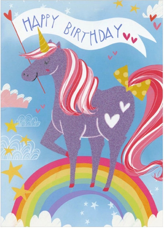 UNICORN FLOCKED BIRTHDAY CARD