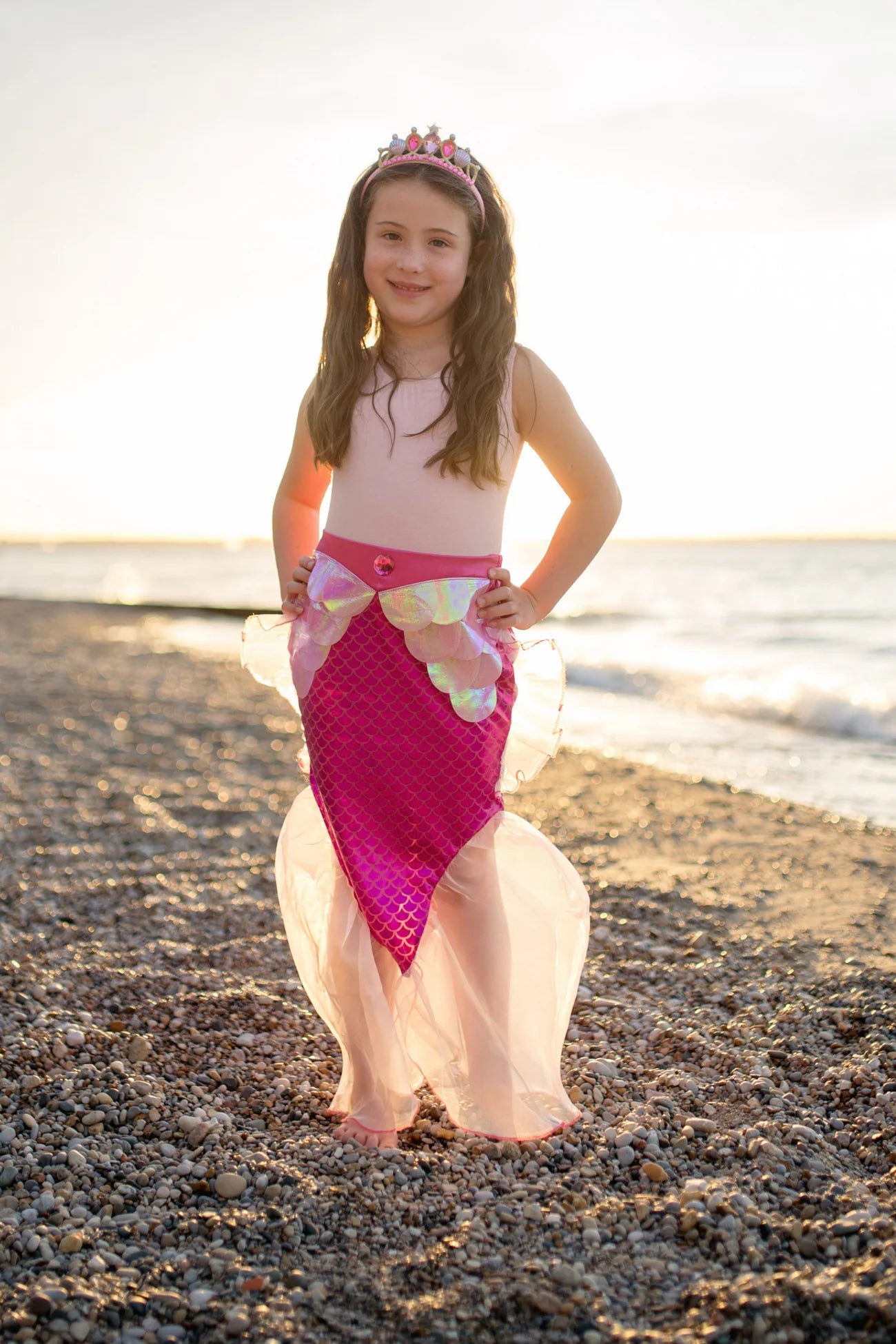 42225 Mermaid Glimmer Skirt & Tiara, Pink, Size 5-6