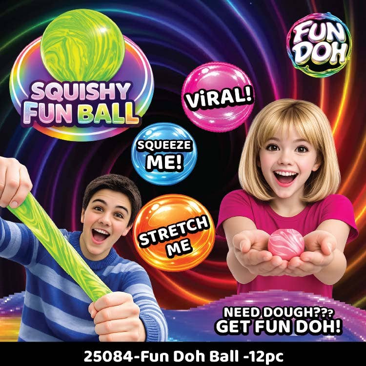 Fun Doh Squishy Fun Fidget Ball Boxed Assortment- 12/Display