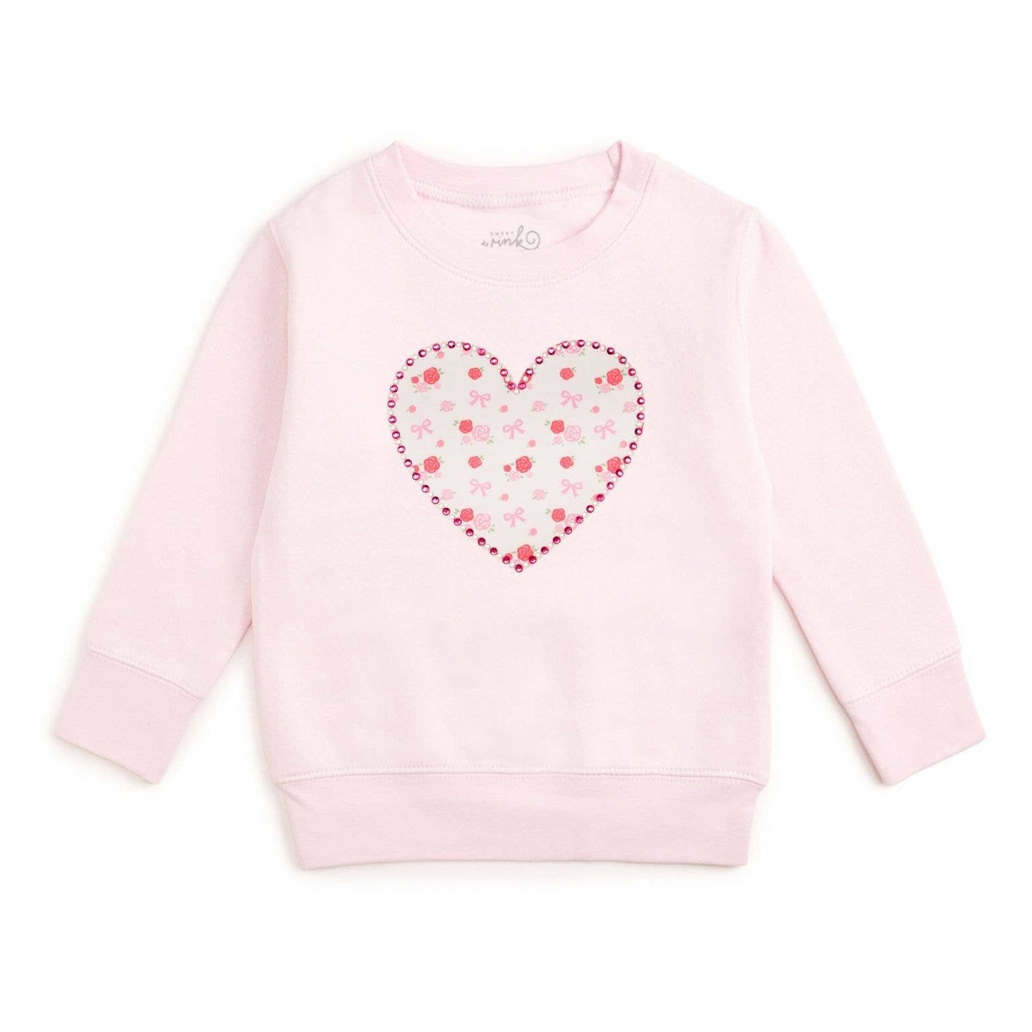 Dainty Rose Pearl Heart Patch Sweatshirt - Kids Clothing
