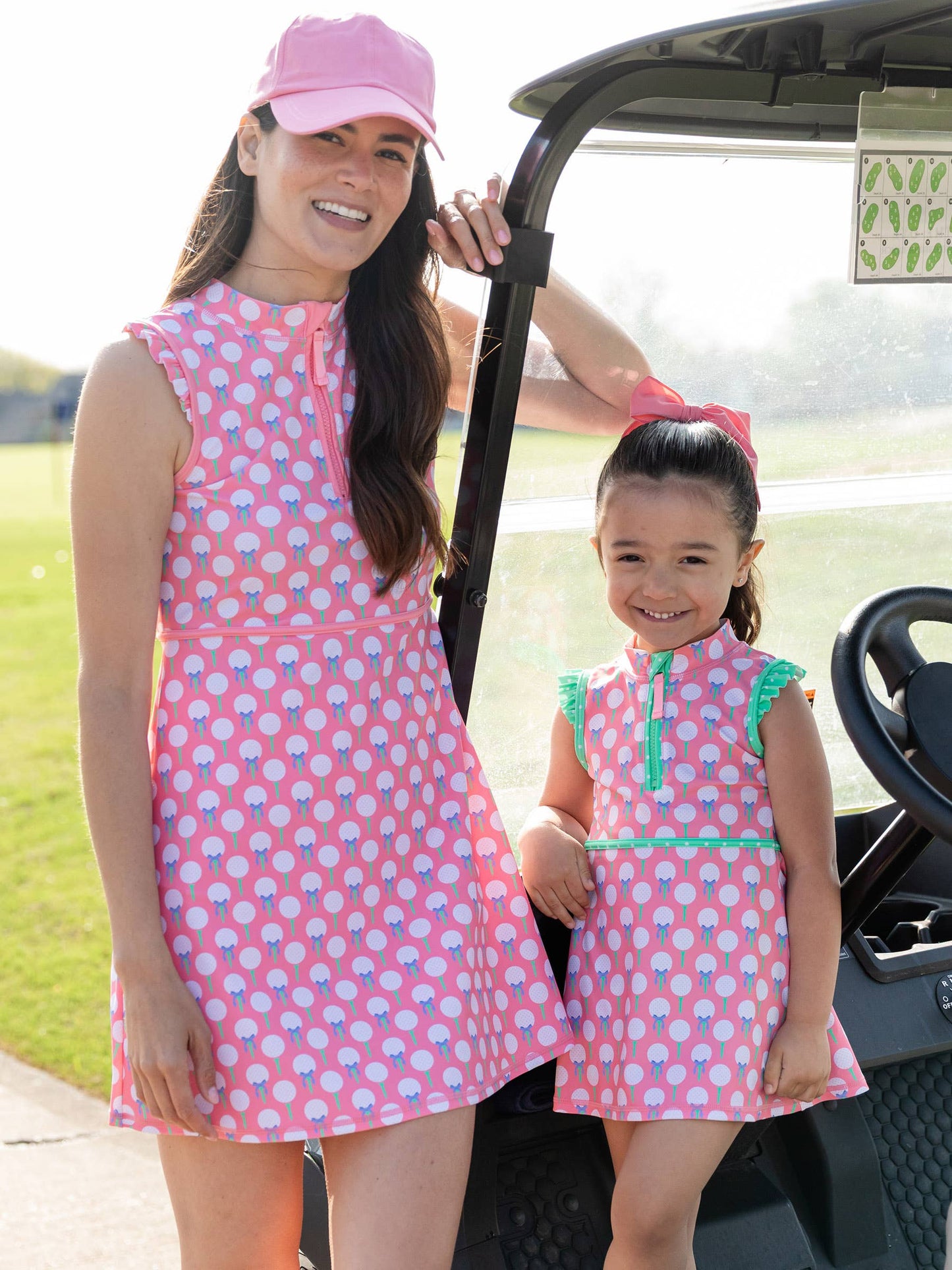 Girls Pink Tee Time Golf Flutter Sleeve Active Dress & Bike Short Set