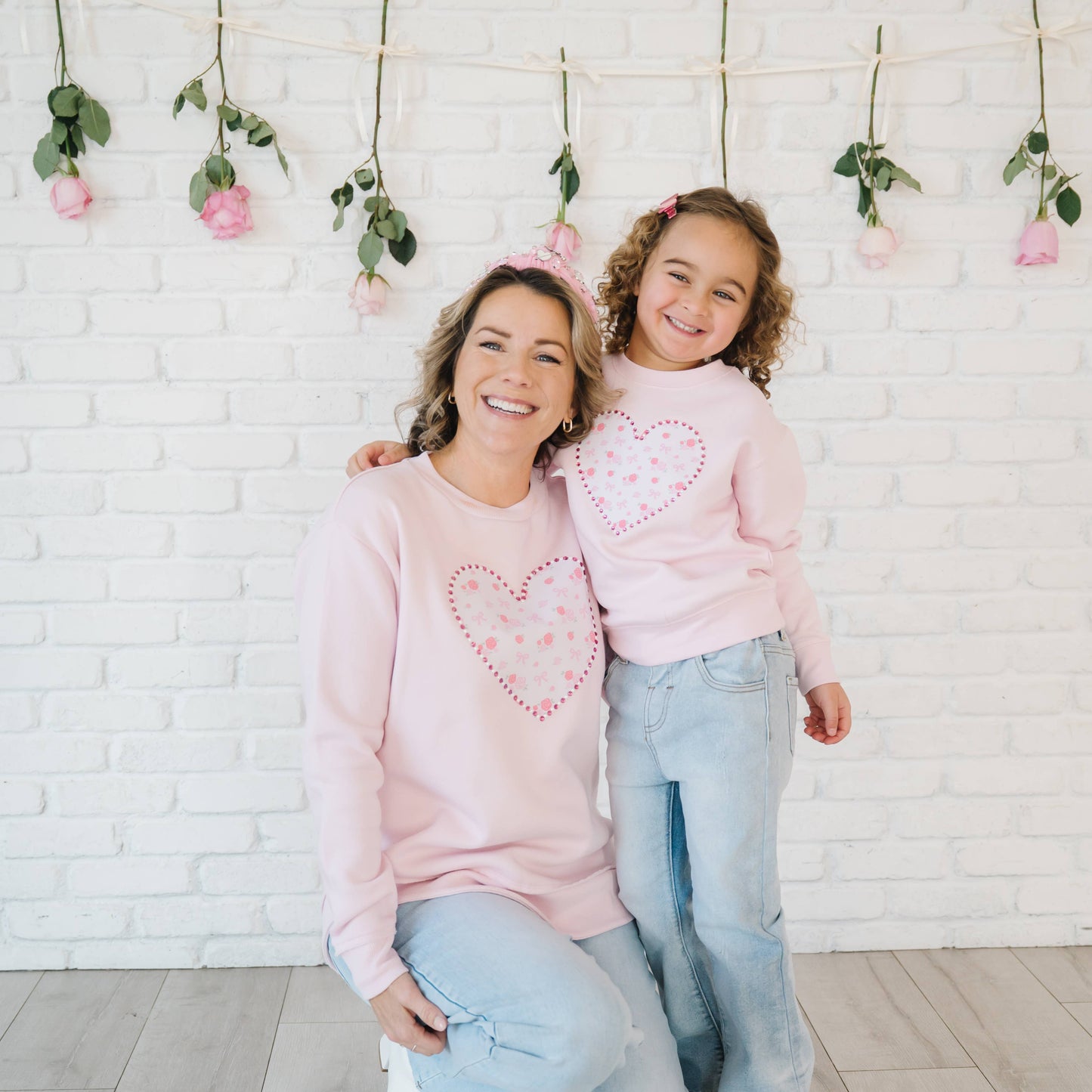 Dainty Rose Pearl Heart Patch Sweatshirt - Kids Clothing