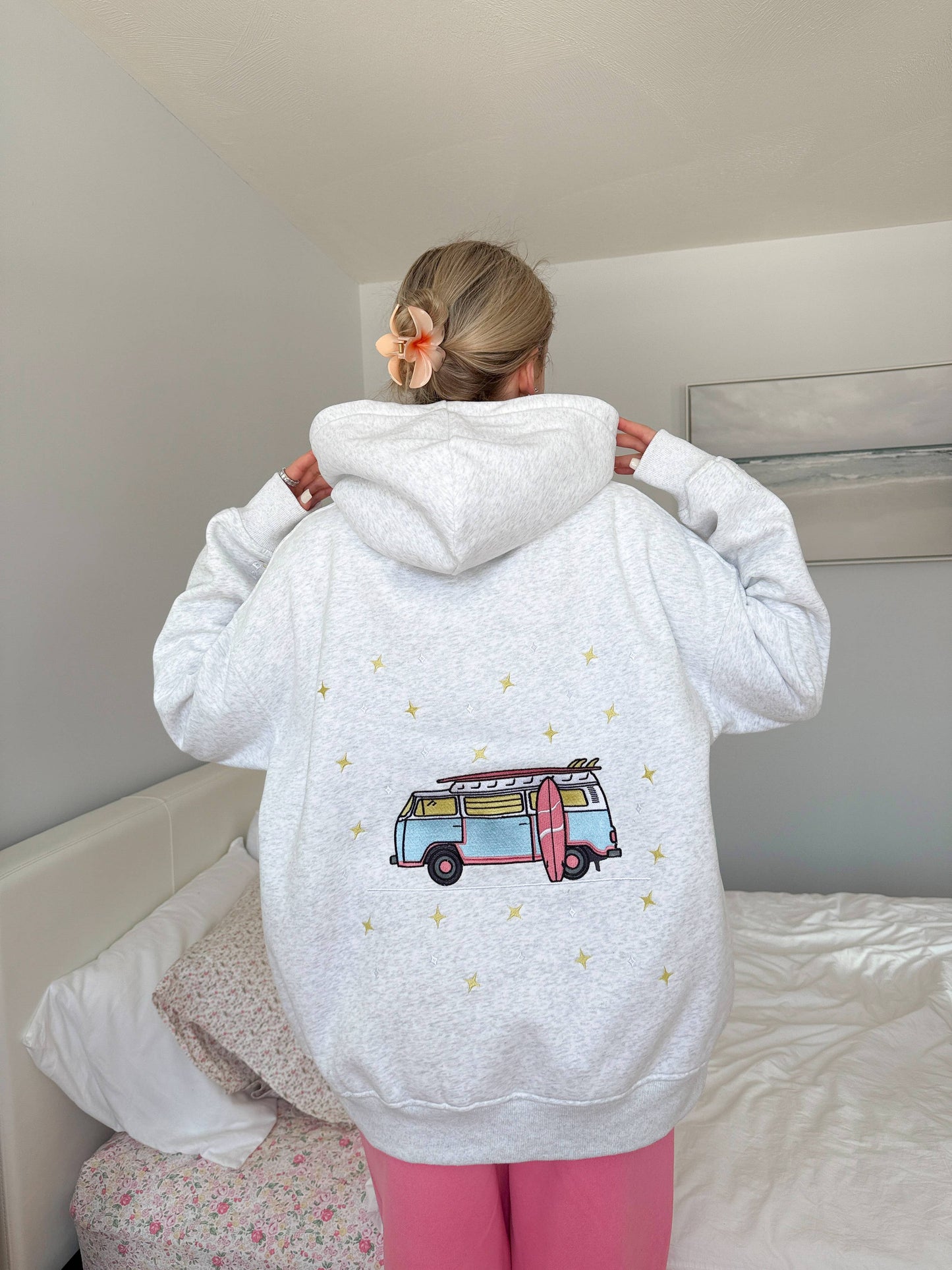 Pearl Grey Star Van Embroider Hoodie: Pearl Grey / Medium
