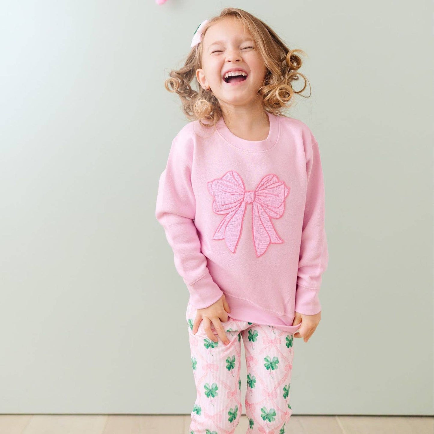 Pink Bow Sequin Patch Sweatshirt - Kids Boutique Clothing