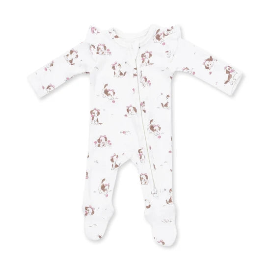 Explorer Puppy Pink - 2 Way Ruffle Sleeve Zipper Footie