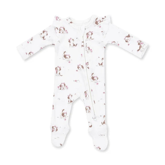 Explorer Puppy Pink - 2 Way Ruffle Sleeve Zipper Footie