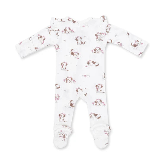 Explorer Puppy Pink - 2 Way Ruffle Sleeve Zipper Footie