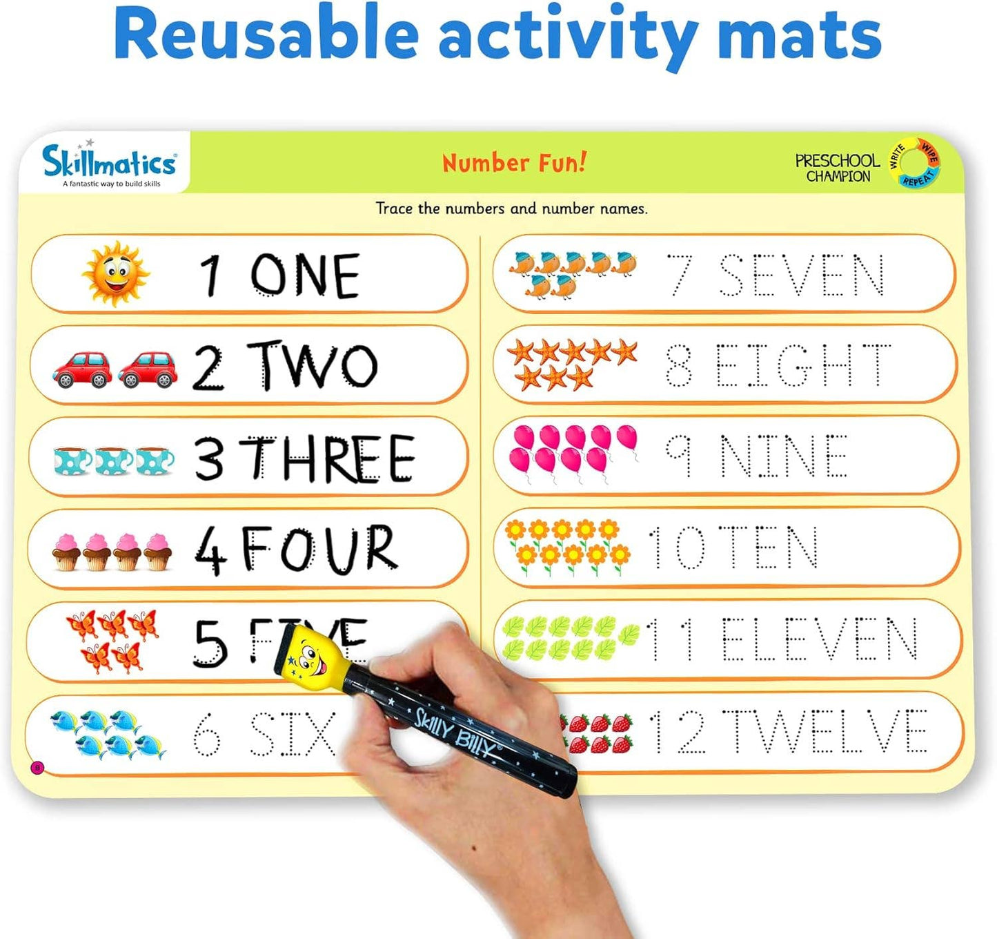 Skillmatics Preschool Champion Wipe and Write Activity Mats