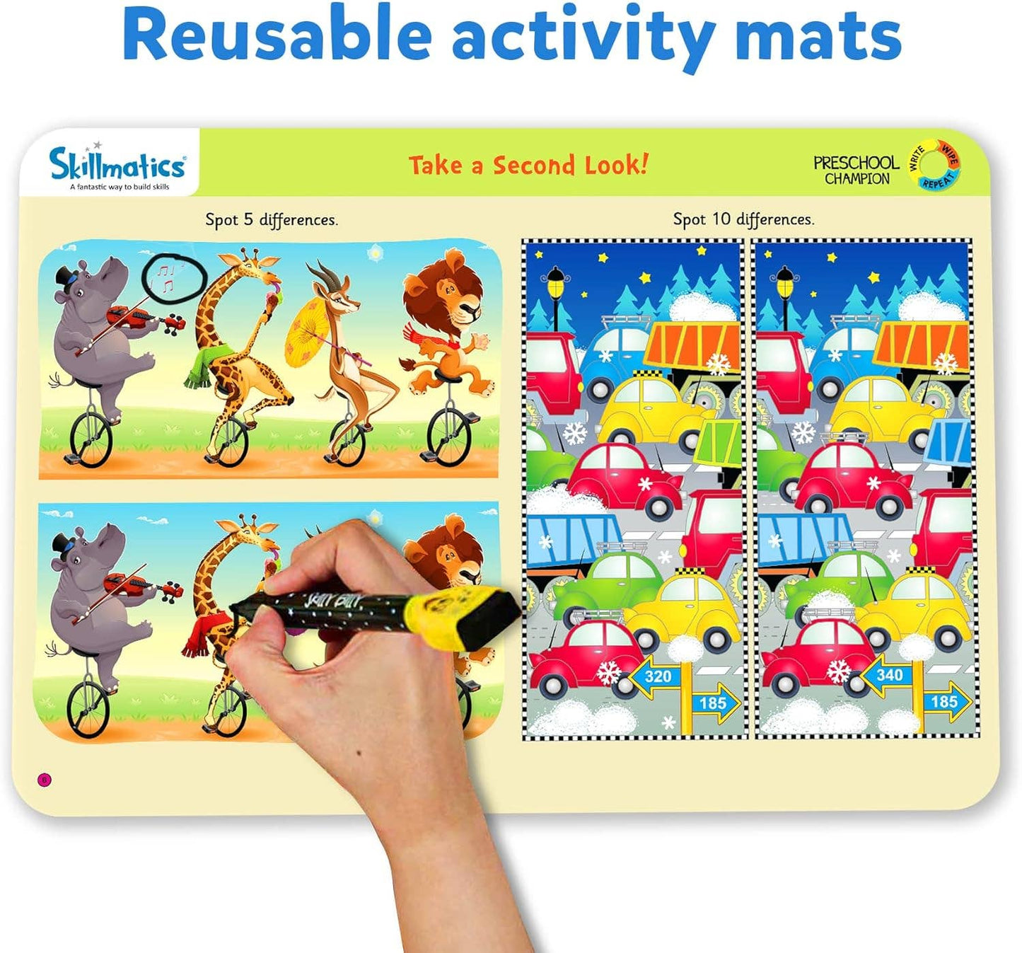 Skillmatics Preschool Champion Wipe and Write Activity Mats