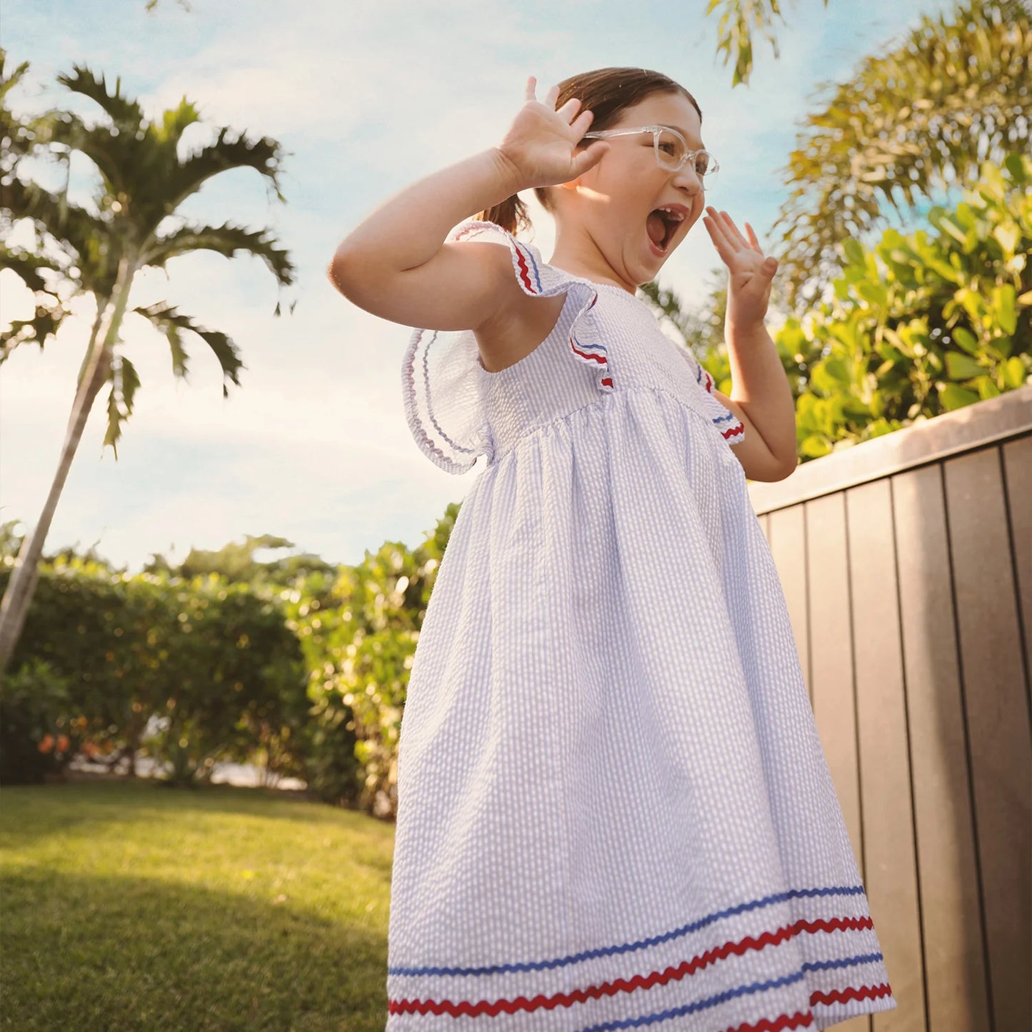 SEERSUCKER STRIPE FLUTTER SLV DRESS