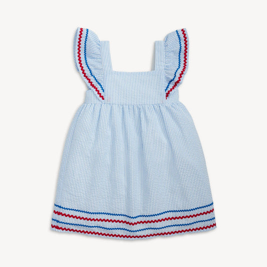 SEERSUCKER STRIPE FLUTTER SLV DRESS