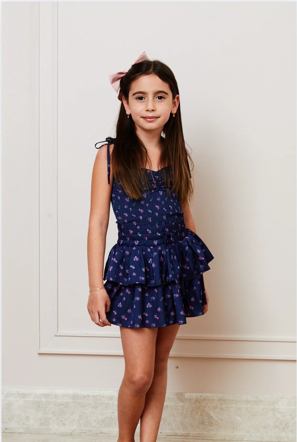 Willow Satin Navy Rose  Skort
