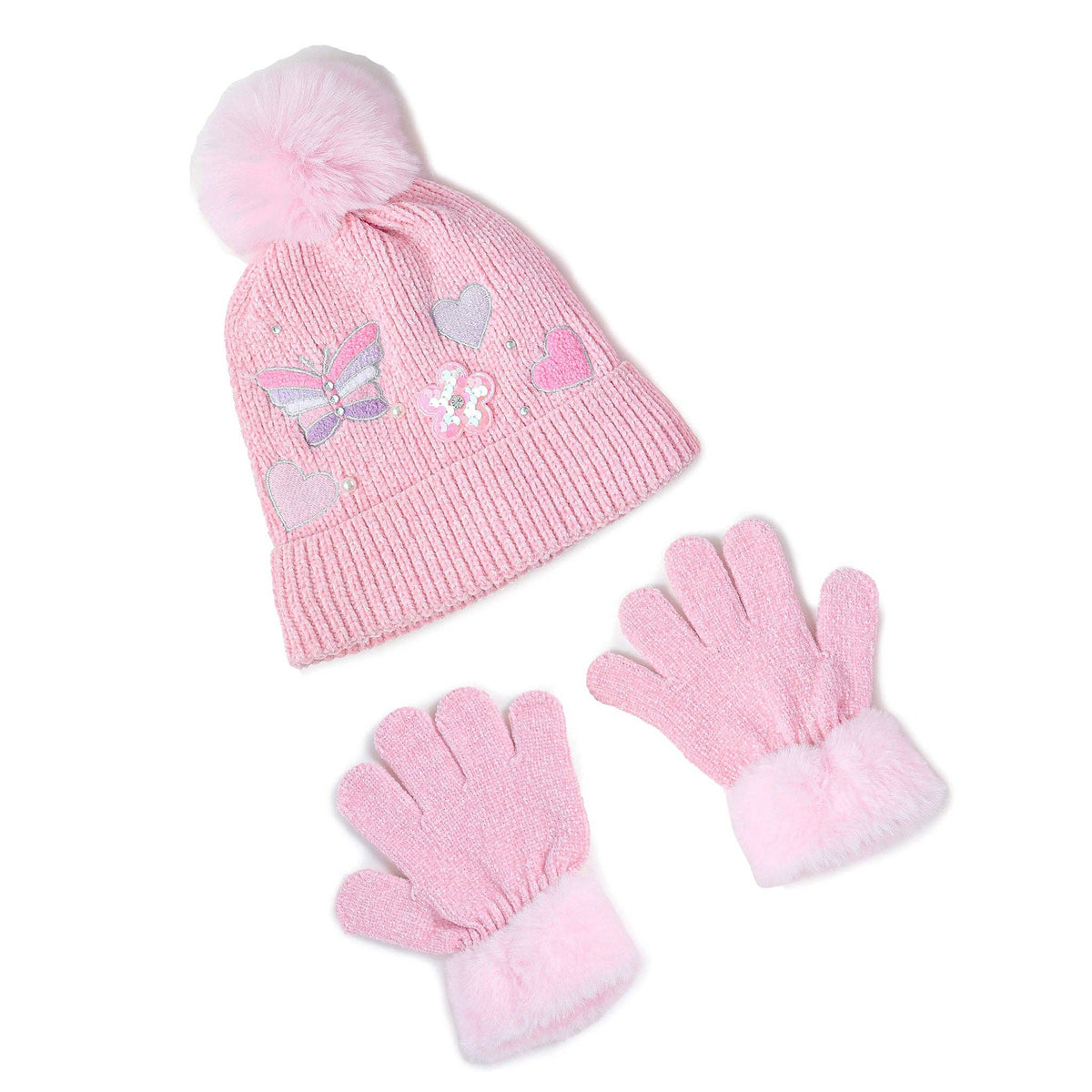 Butterfly Appliqué Hat and Gloves Set