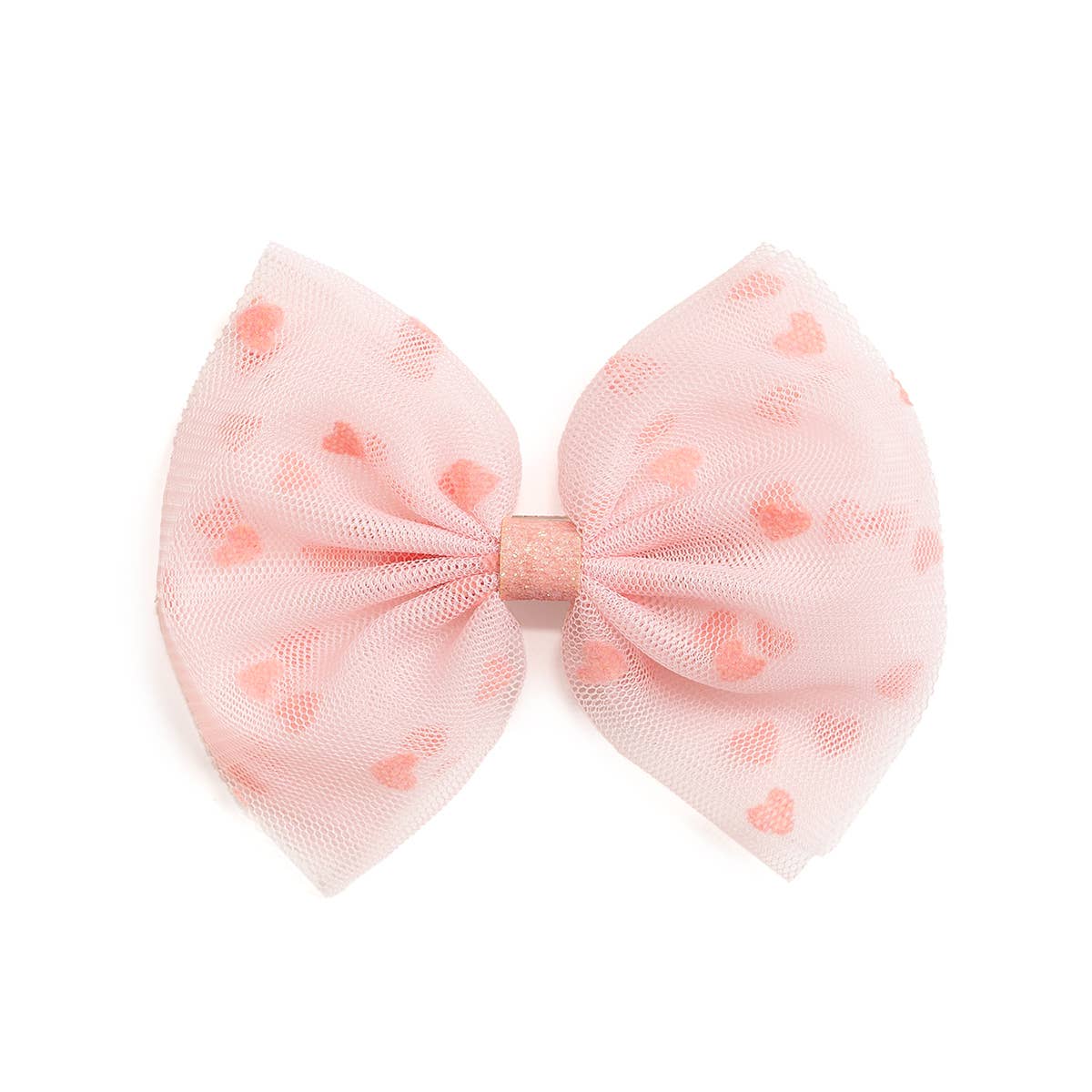 Flocked Heart Valentine's Day Tulle Bow Clip - Kids Hair Bow