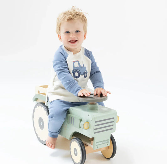 French Terry - Mini Tractors - Raglan Sweatshirt with French Terry Applique and Jogger