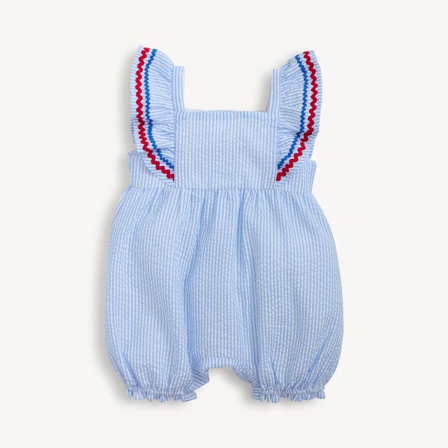 SEERSUCKER STRIPE FLUTTER SLV ROMPER