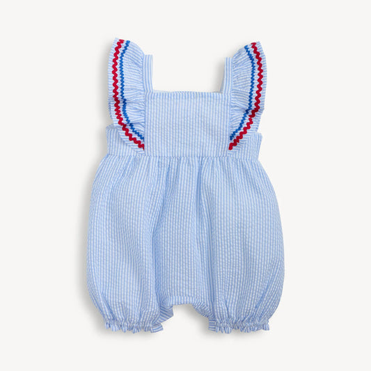 SEERSUCKER STRIPE FLUTTER SLV ROMPER