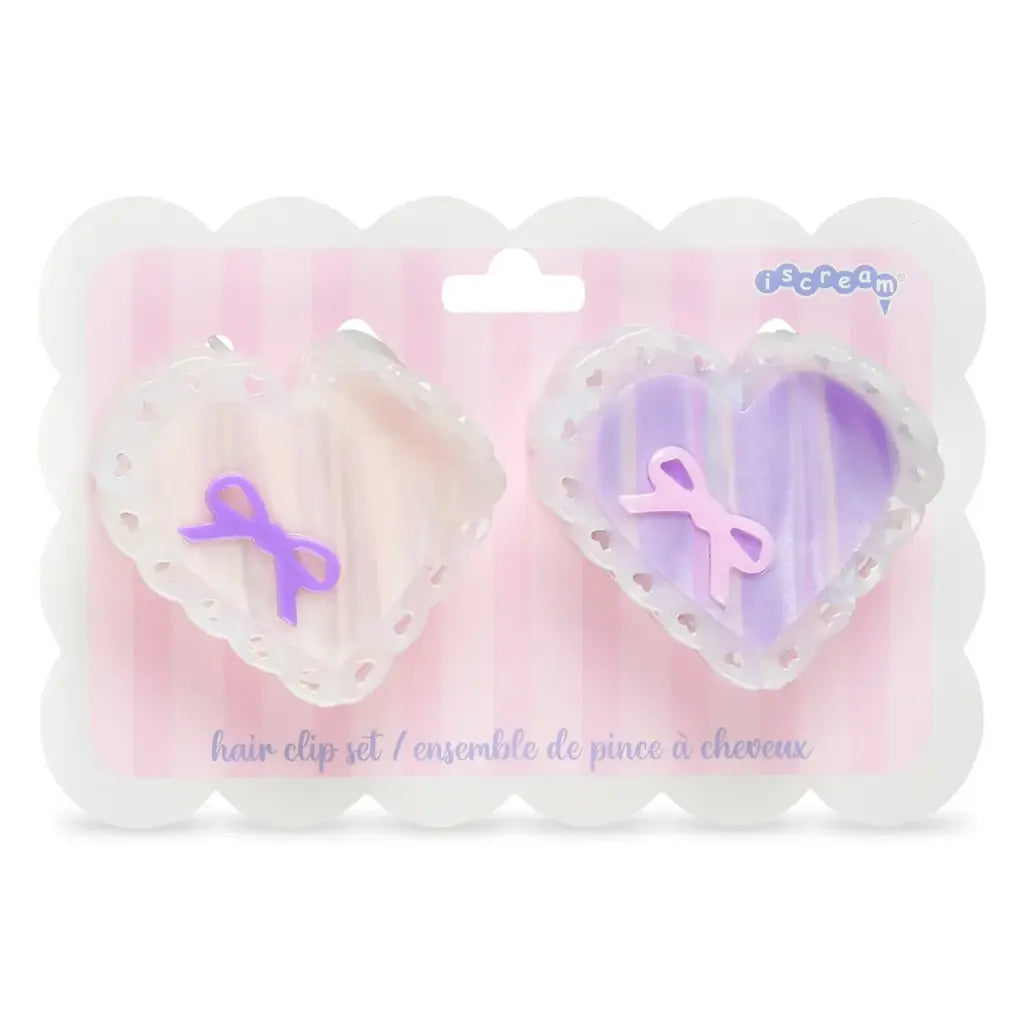 Heart Bow Hair Clips Set - 2 clips