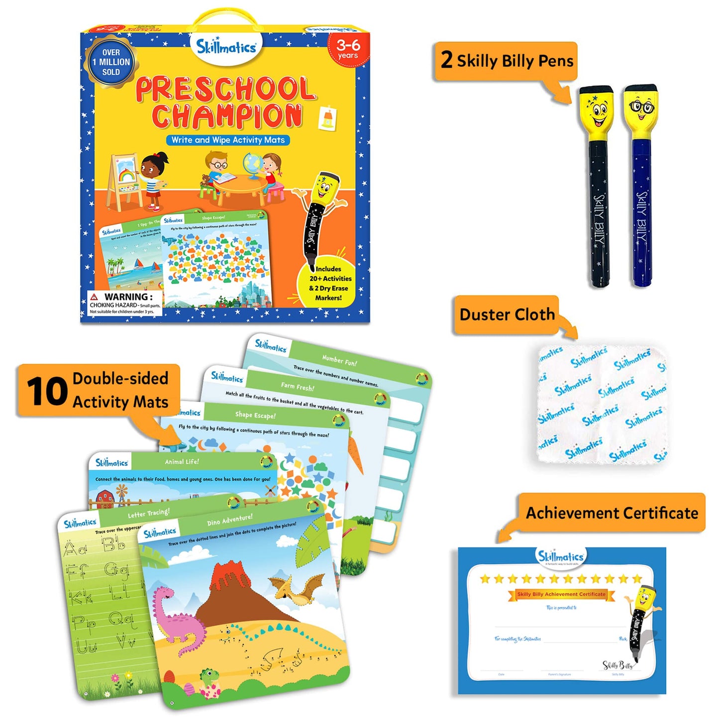 Skillmatics Preschool Champion Wipe and Write Activity Mats