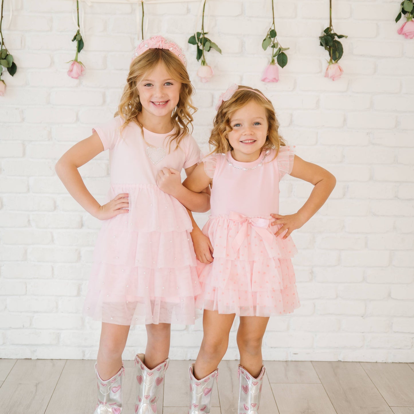 Flocked Heart Valentine's Day Tiered Short Sleeve Tutu Dress