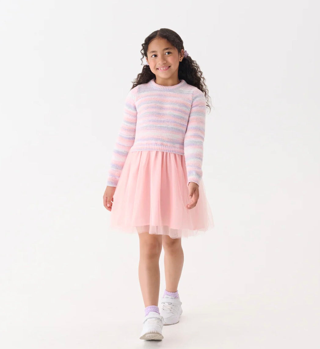 PASTEL RAINBOW FUZZY MIXED DRESS