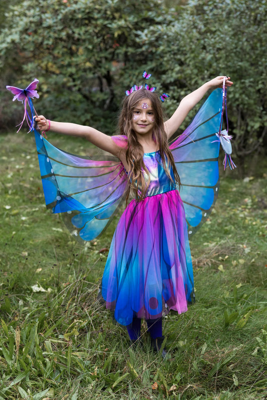 32545 Butterfly Twirl Dress with Wings & Headband, Blue/Purple, Size 5-6