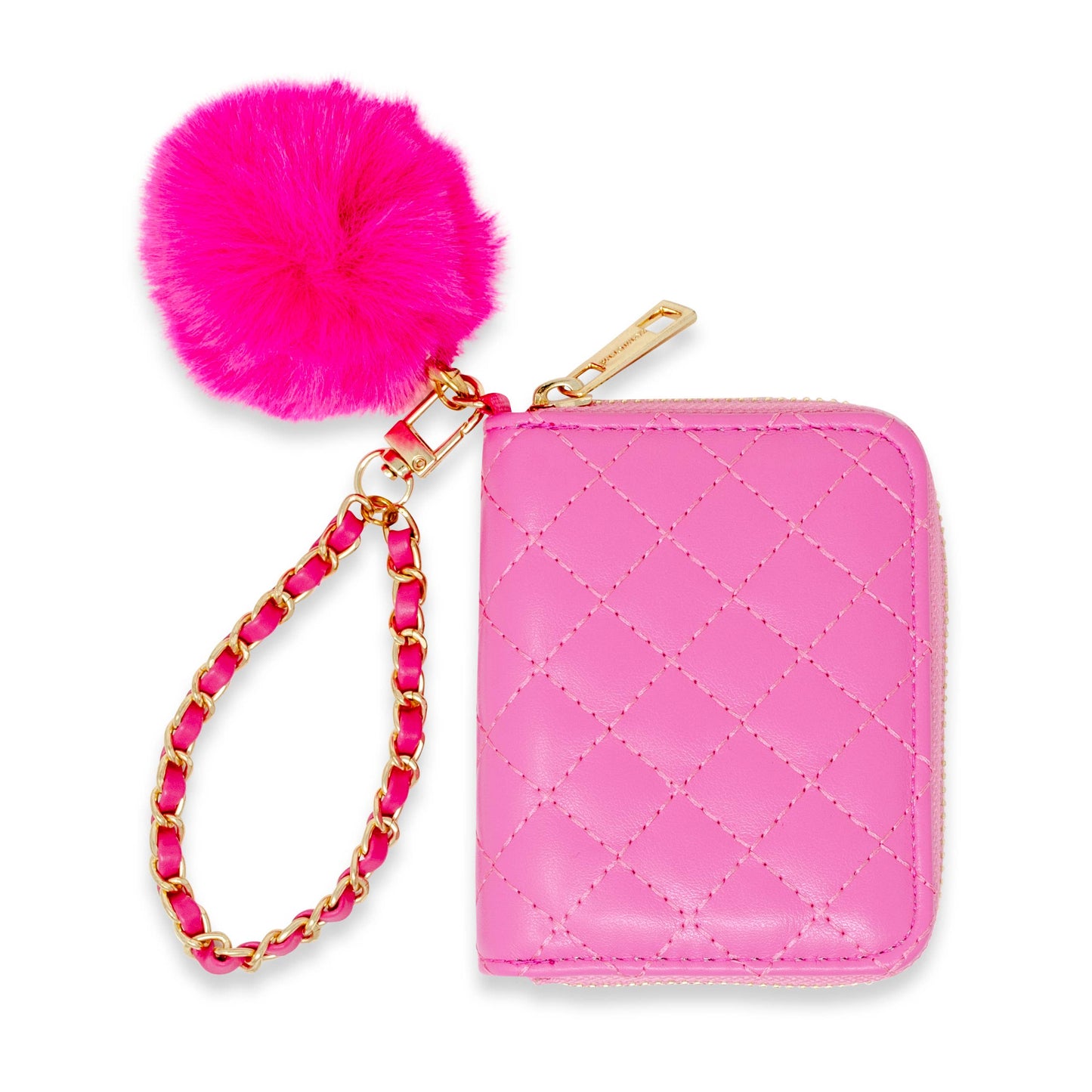 Quilted Chain Strap Wallet with Pom-Pom