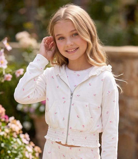 FBZ Ivory Rosebud Zip Hoodie for Tween Girls