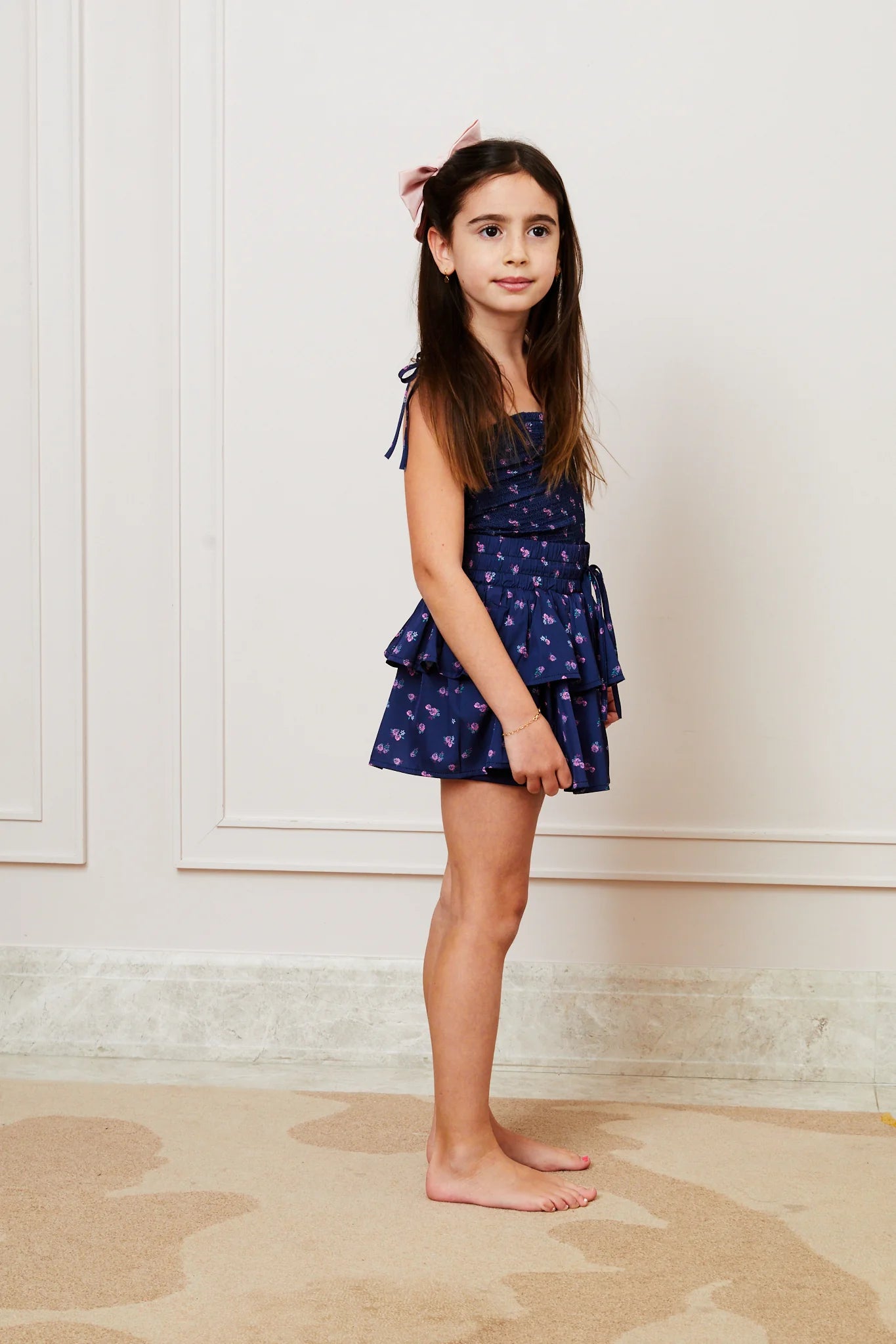 Willow Satin Navy Rose  Skort