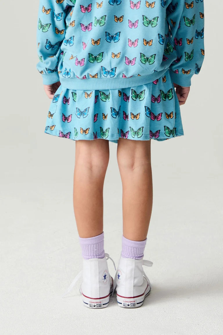 COZY KNIT HOODIE + VINTAGE JERSEY PEPLUM SKORT, WIND CHASER - FLUTTER POP