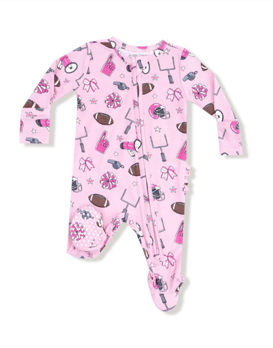 Game day - Pink - 2 Way Zipper Ruffle  Back Footie