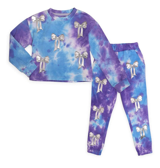 BOW SWEATSHIRT AND SWEATPANT SET-PURPLE