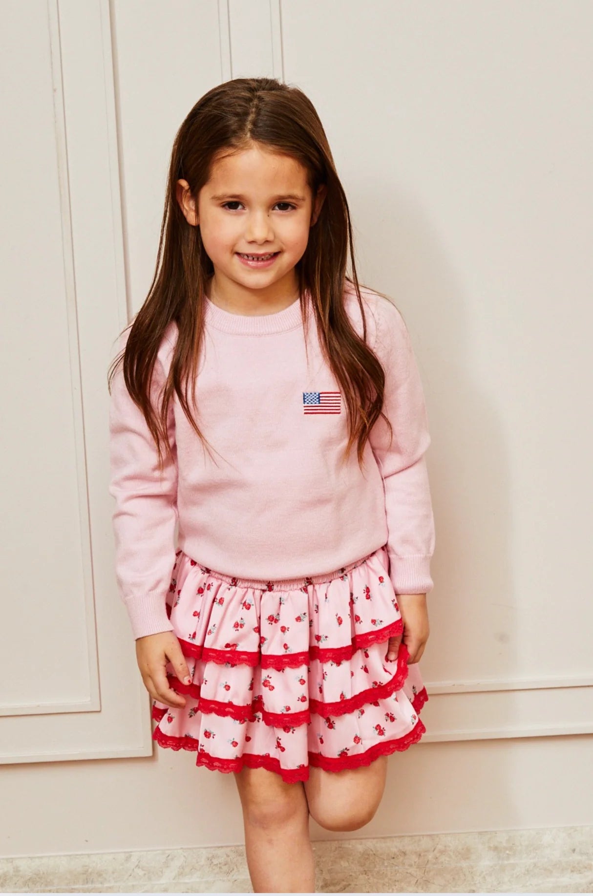 Gemma Satin Pink Rose Mini  Skirt with Red Lace