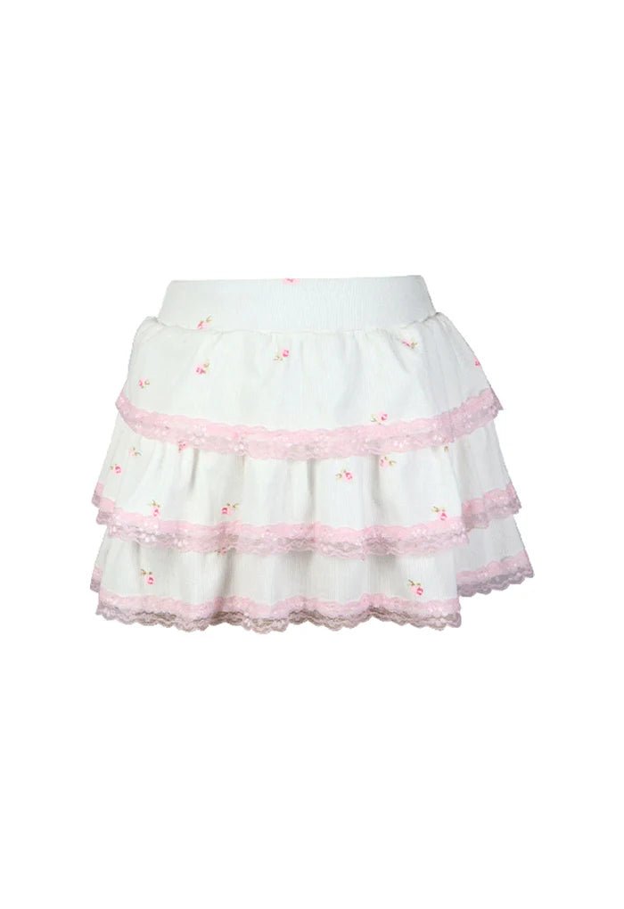 OFWHT/PINK FLOWER SKIRT