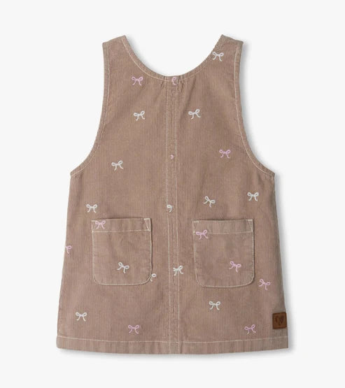 Bow Embroidered Fine Whale Cord Pinafore