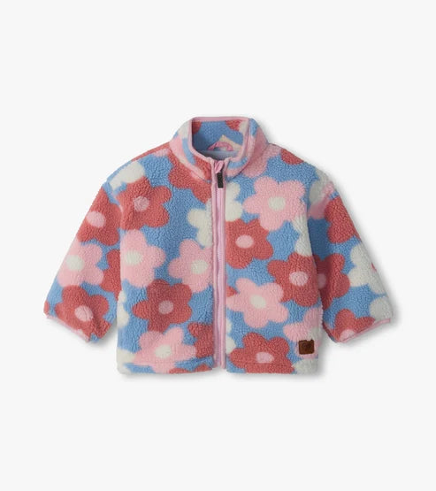 Big Flowers Mock Neck Faux Sherpa Jacket