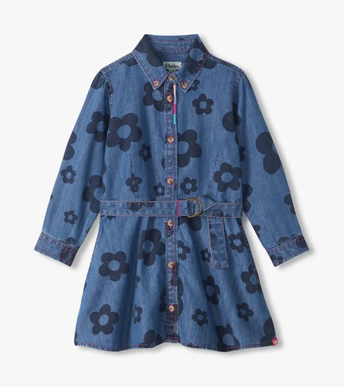 Big Flowers Swing Jean Dress