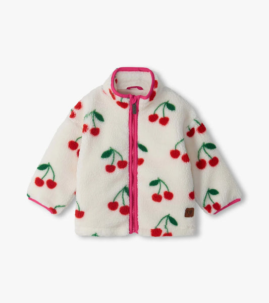 Cherries Mock Neck Faux Sherpa Jacket
