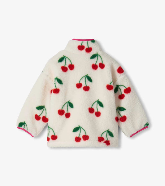 Cherries Mock Neck Faux Sherpa Jacket
