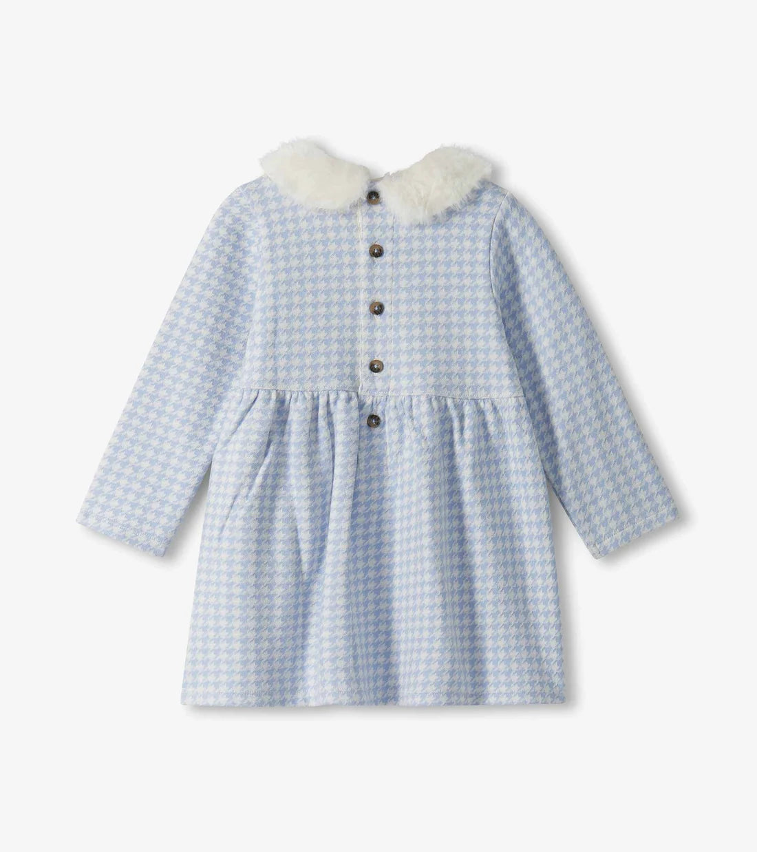 KENTUCKY BLUE HOUNDSTOOTH FUN FUR TRIM DRESS