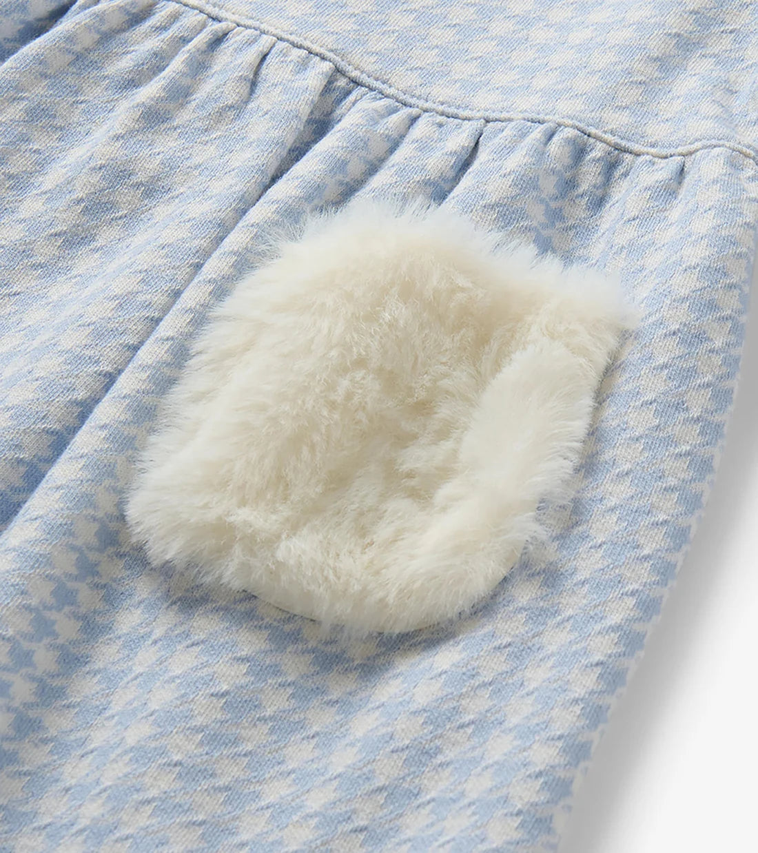 KENTUCKY BLUE HOUNDSTOOTH FUN FUR TRIM DRESS