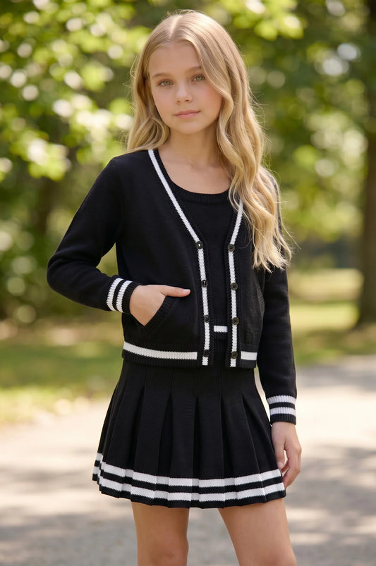 FBZ BLACK CONTRAST TRIM BUTTON CARDIGAN