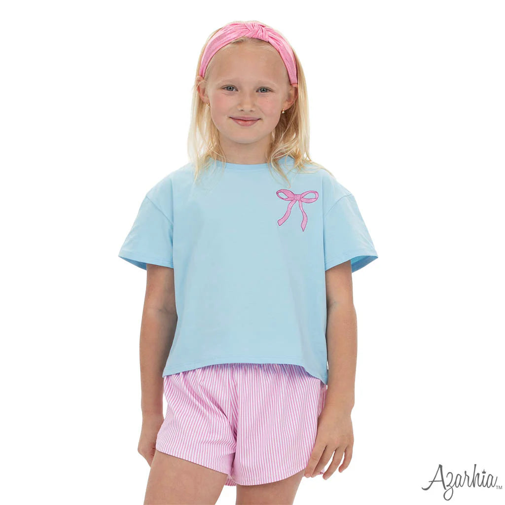 Pink Glitter Bow on Light Blue Boxy